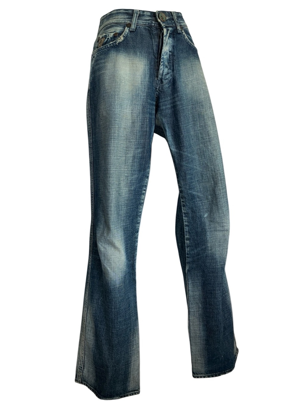 'Lois Jeans', women's 28, Blue denim, distressed destroyed, faded, straight leg.